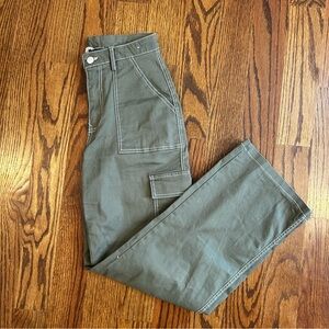Better Together Olive Green Cargo Pants with contrast stitch, wide leg, small